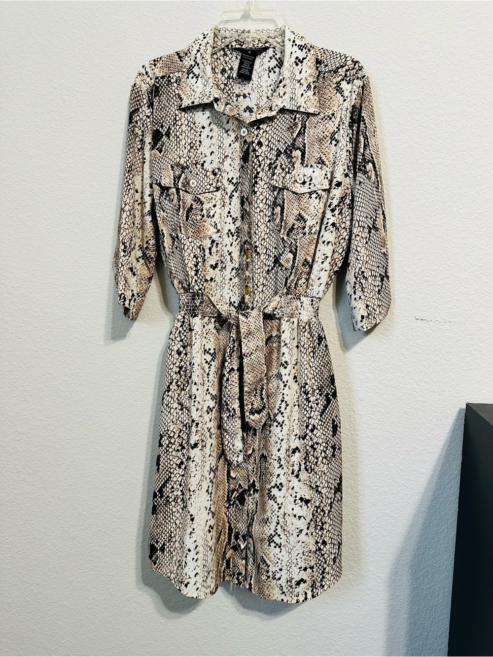 Millenium Snakeskin Print Belted Shirt Dress Women’s M